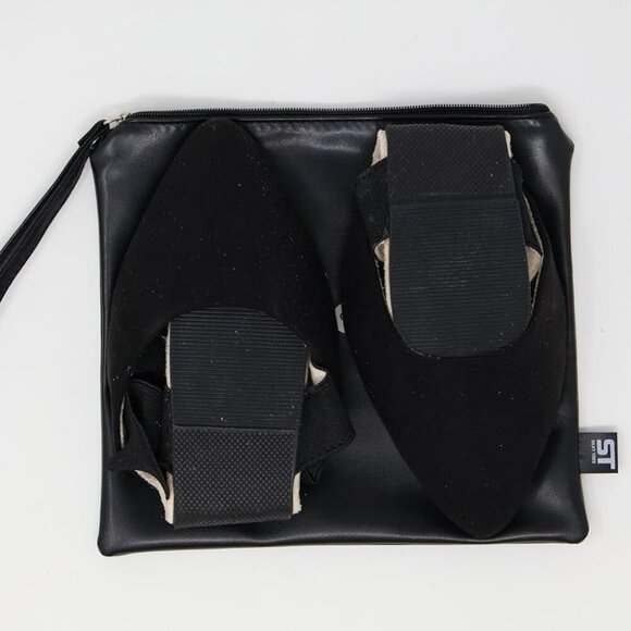 Foldable Flats for Women Black Suede Size 8 Water Resistant Ankle Strap - Picture 4 of 5